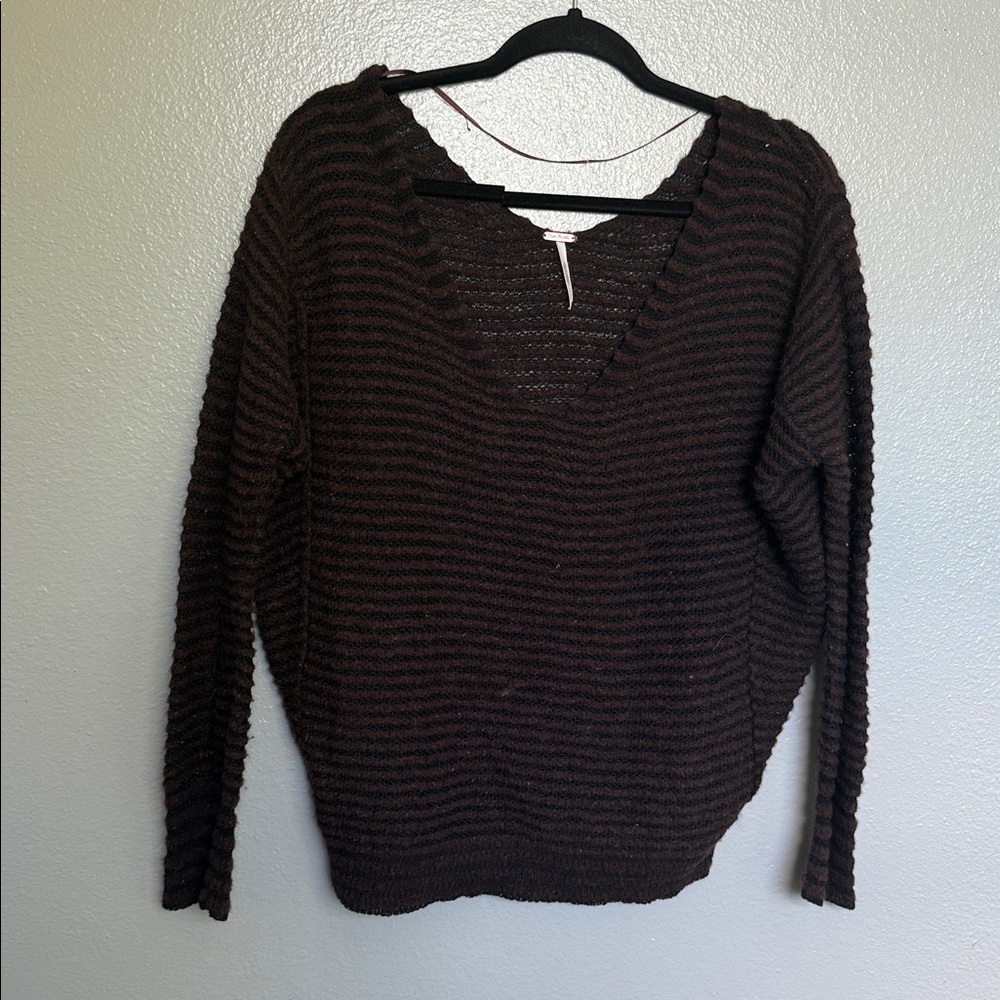 Free People Chocolate striped Knit Sweater